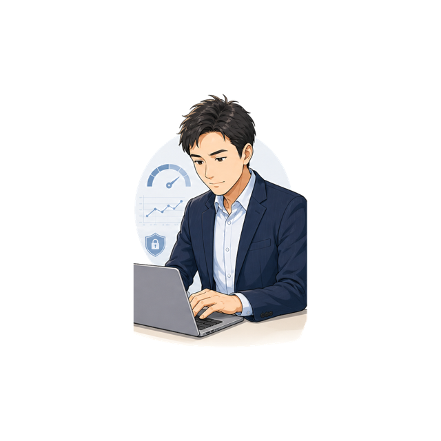 パソコンでアカウントの安全設定を確認する人物